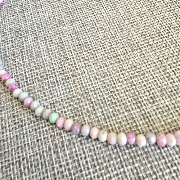 Dainty Beaded Stone Initial Letter G Choker Necklace Pink Purple White 17.5" - Picture 3 of 5